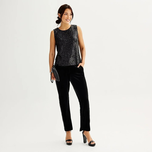 Draper james women's velvet fly front pants with side sequin size 10 bla… - Picture 2 of 13